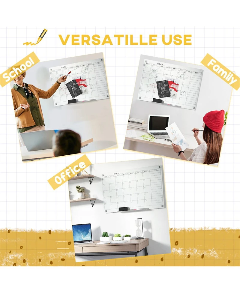 Yobtop Dry Erase Wall Calendar Glass Whiteboard
