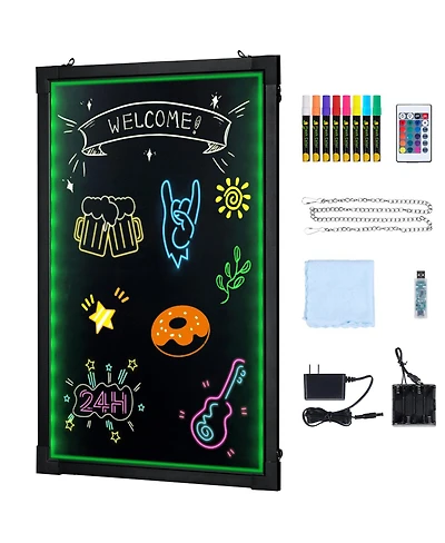Yobtop Led Message Writing Board Illuminated Erasable Chalkboard, Neon Menu Sign with 8 Markers and Remote Control