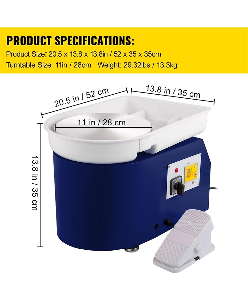 Yobtop Electric 28cm Pottery Wheel with Foot Pedal Speed Control for Beginners
