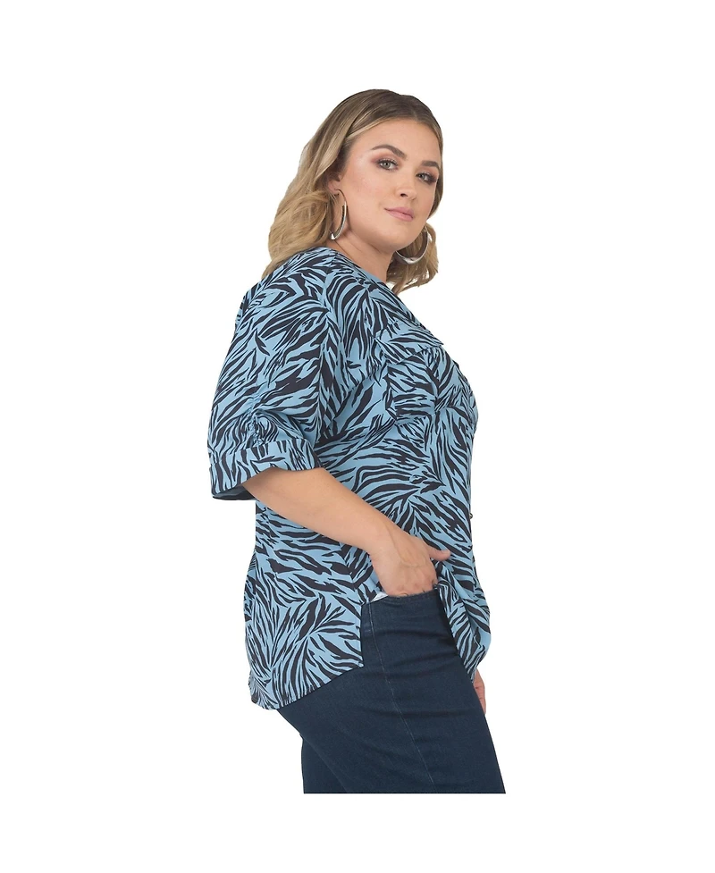 Standards & Practices Plus Zebra-Print Button-Front 3/4-Sleeve Shirt