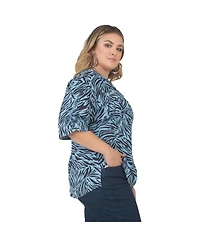 Standards & Practices Plus Zebra-Print Button-Front 3/4-Sleeve Shirt