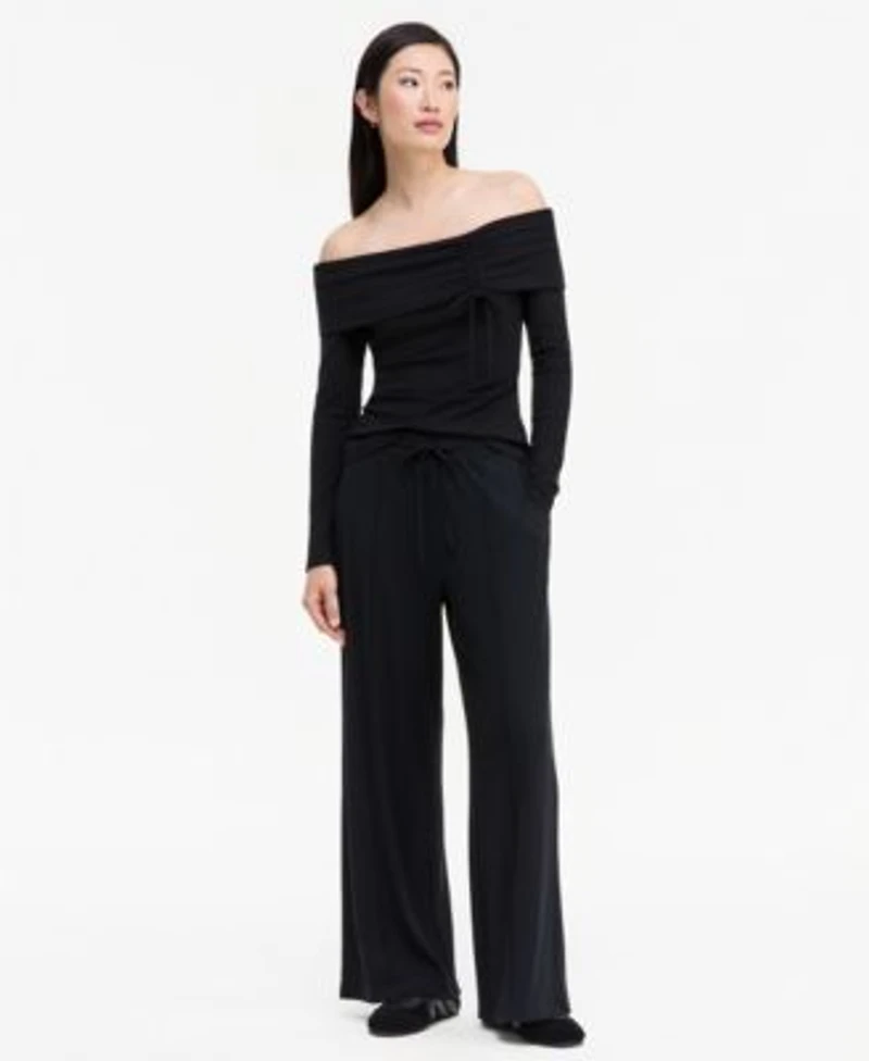 I.N.C. International Concepts Womens Off The Shoulder Rib Knit Wide Leg Top Pants Macys Exclusive