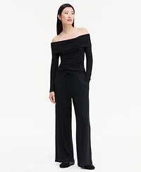 I.N.C. International Concepts Womens Off The Shoulder Rib Knit Wide Leg Top Pants Macys Exclusive
