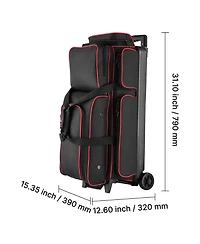 Sugift 3 Ball Double Roller Bowling Bag with Wheels Shoe Compartment for Up to Us Size 16 Handle 41.34 in
