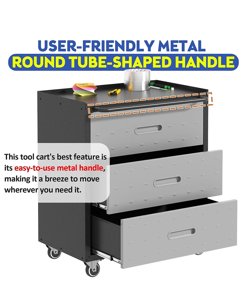 Boyel Living Rolling Tool Cabinet 3 Drawer Steel Lockable Casters Garage Organizer