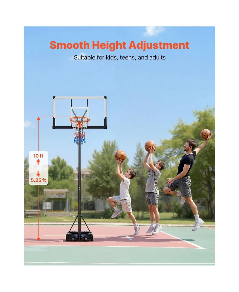 Sugift Portable Basketball Hoop 5.25 to 10 feet Height Adjustment with 48 in Pc Backboard and Wheels