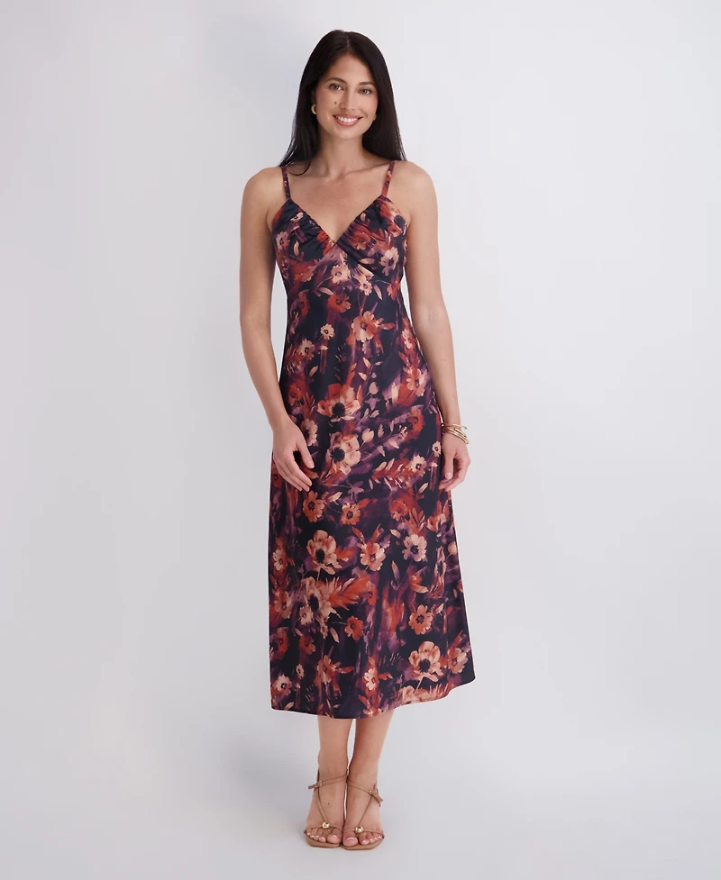 Siena Women's Printed Satin Sleeveless V-Neck Maxi Dress