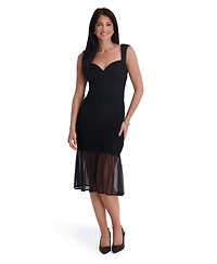 Siena Women's Mesh Over Scuba Ruched Body-Con Midi Dress