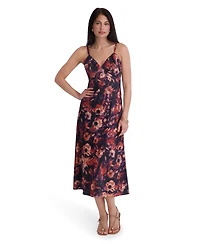 Siena Women's Printed Satin Sleeveless V-Neck Maxi Dress