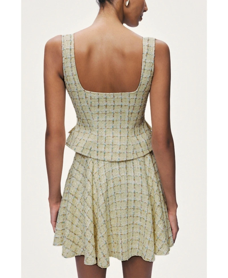 Nocturne Women's Plaid Square Neck Peplum Bustier