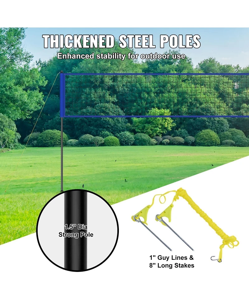 Sugift Portable Volleyball Net System with Adjustable Height Steel Poles Pvc Volleyball Pump Carrying Bag