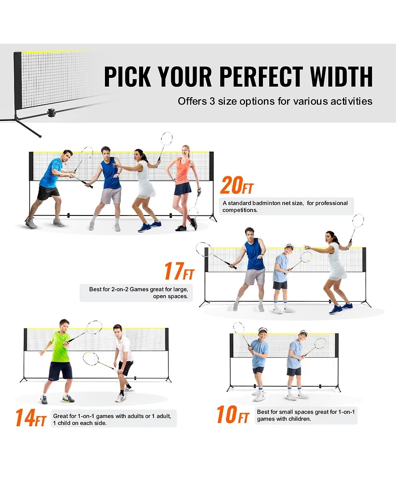 Sugift Adjustable Height Foldable Multi-Sport Net Set with Poles Stand and Carry Bag