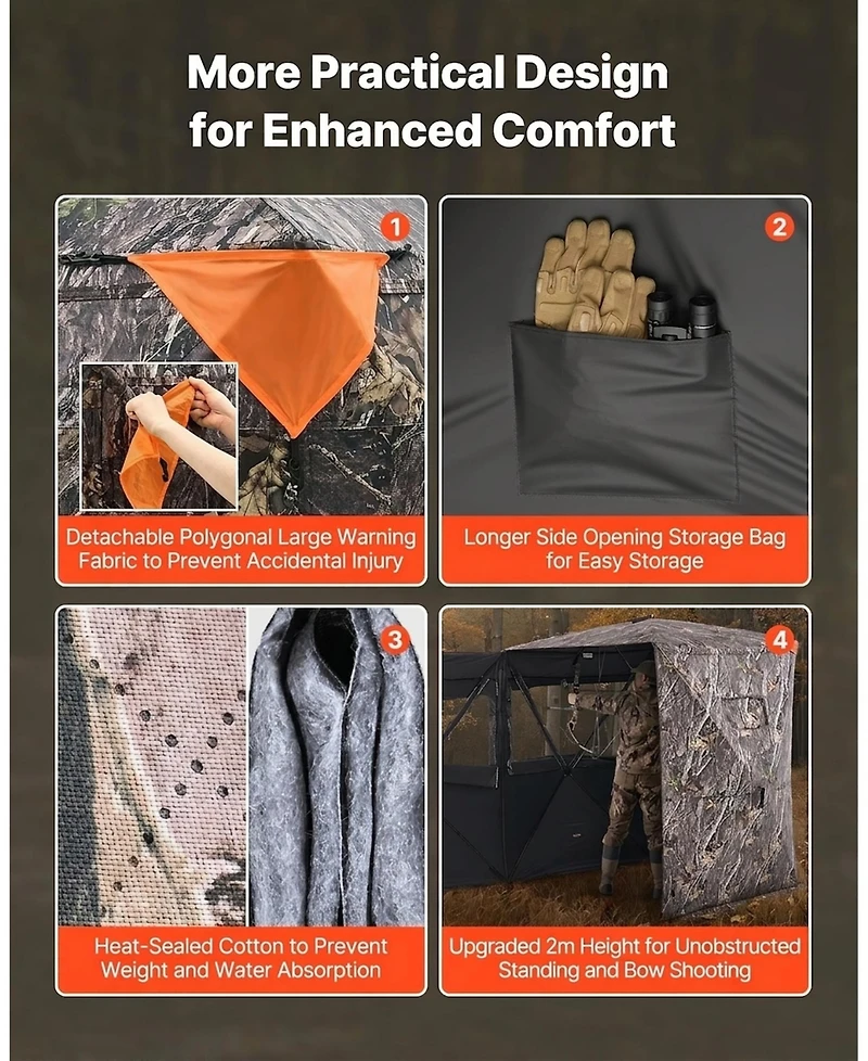 Sugift 2-3 Person Thermal Hunting Blind with Tri-Leg Chair Carrying Bag Silent Zipper Door and Window