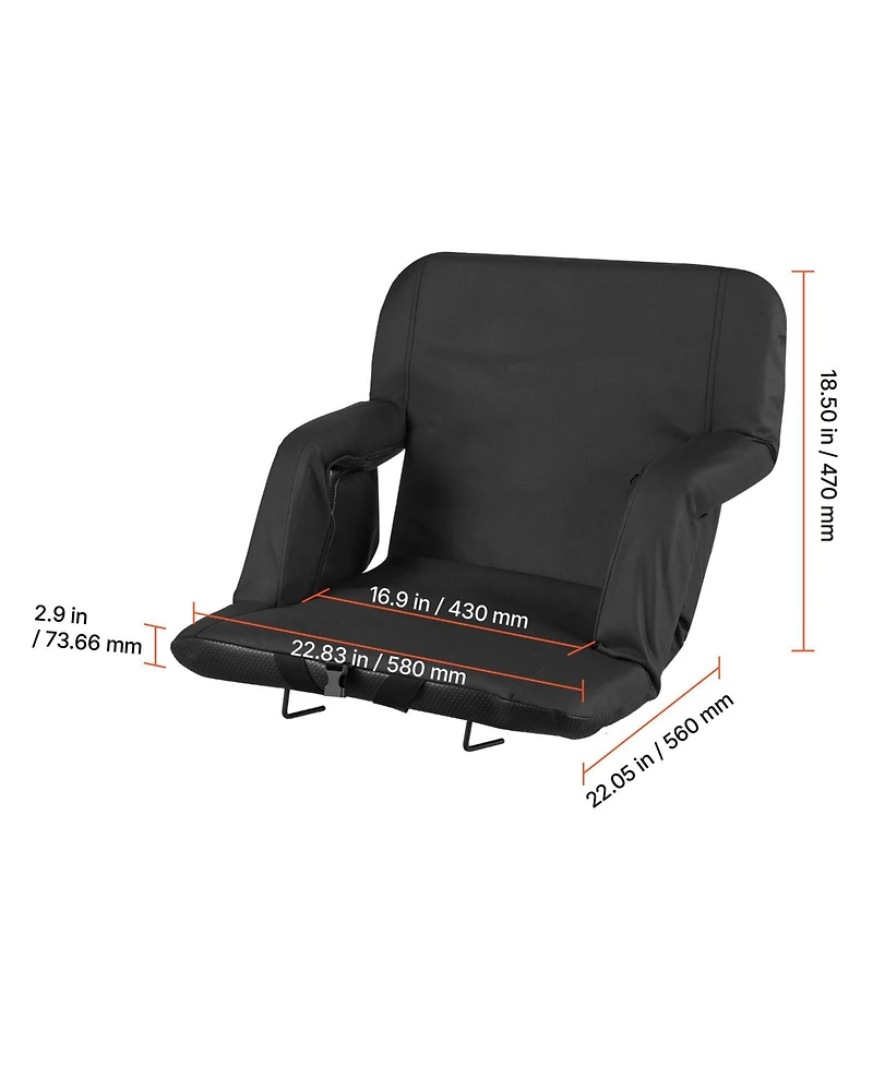 Sugift 6 Adjustable Angle Wide Stadium Seat 2.9in Cushion Padded Chair with Armrest Back Support