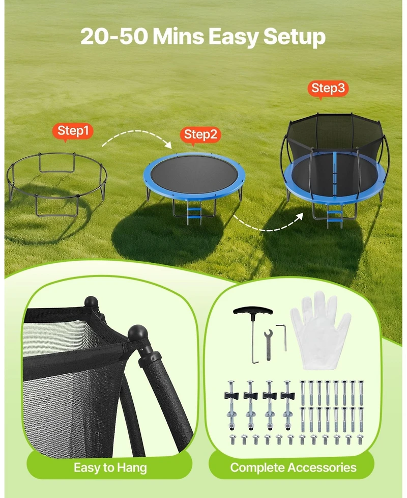 Sugift Recreational Trampoline With Enclosure Net Thickened Pad Astm Approved Max 400 lbs