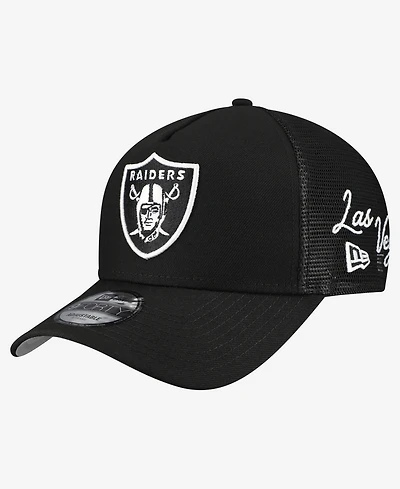 New Era Men's Black Las Vegas Raiders City Script 9FORTY A-Frame Adjustable Hat
