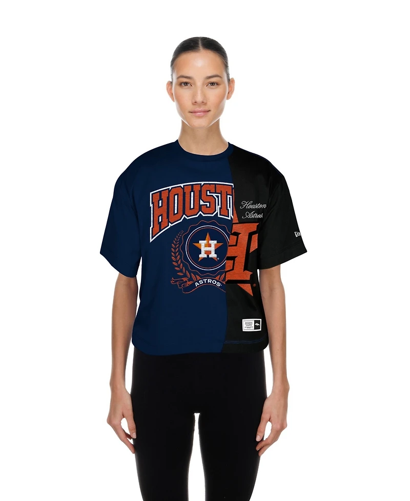 New Era Women's Houston Astros Color Block Boxy Cropped T-Shirt