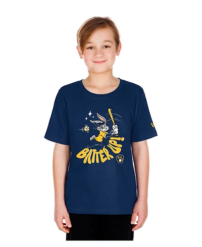 New Era Big Boys and Girls Navy Milwaukee Brewers Looney Tunes T-Shirt