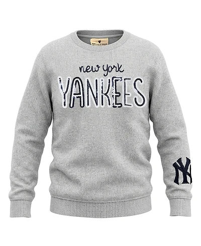 Soft As A Grape Big Girls Heather Gray New York Yankees Nantucket Sequin Fleece Crewneck Sweatshirt