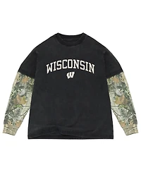 Uscape Apparel Men's Black/Camo Wisconsin Badgers Back Bay Twofer Heavyweight Long Sleeve T-Shirt