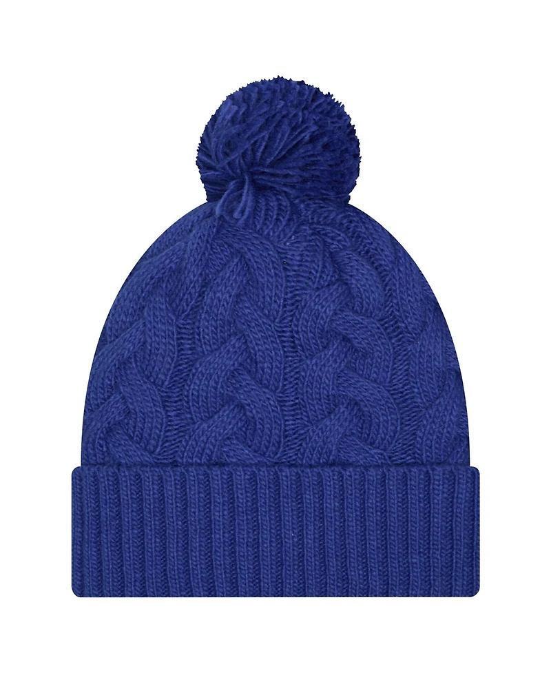New Era Big Girls Royal New York Giants Cabled Cuffed Pom with Knit Hat