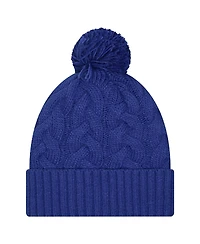 New Era Big Girls Royal New York Giants Cabled Cuffed Pom with Knit Hat