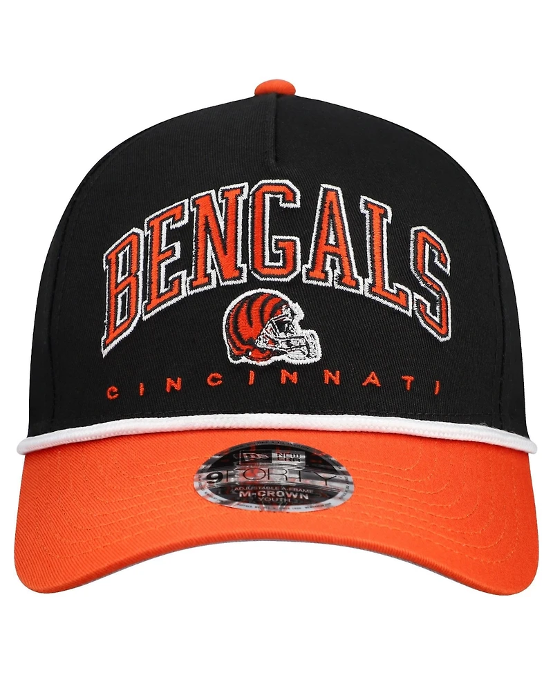 New Era Big Boys and Girls Black/Orange Cincinnati Bengals Arch Coolera 9FORTY A-Frame Adjustable Hat