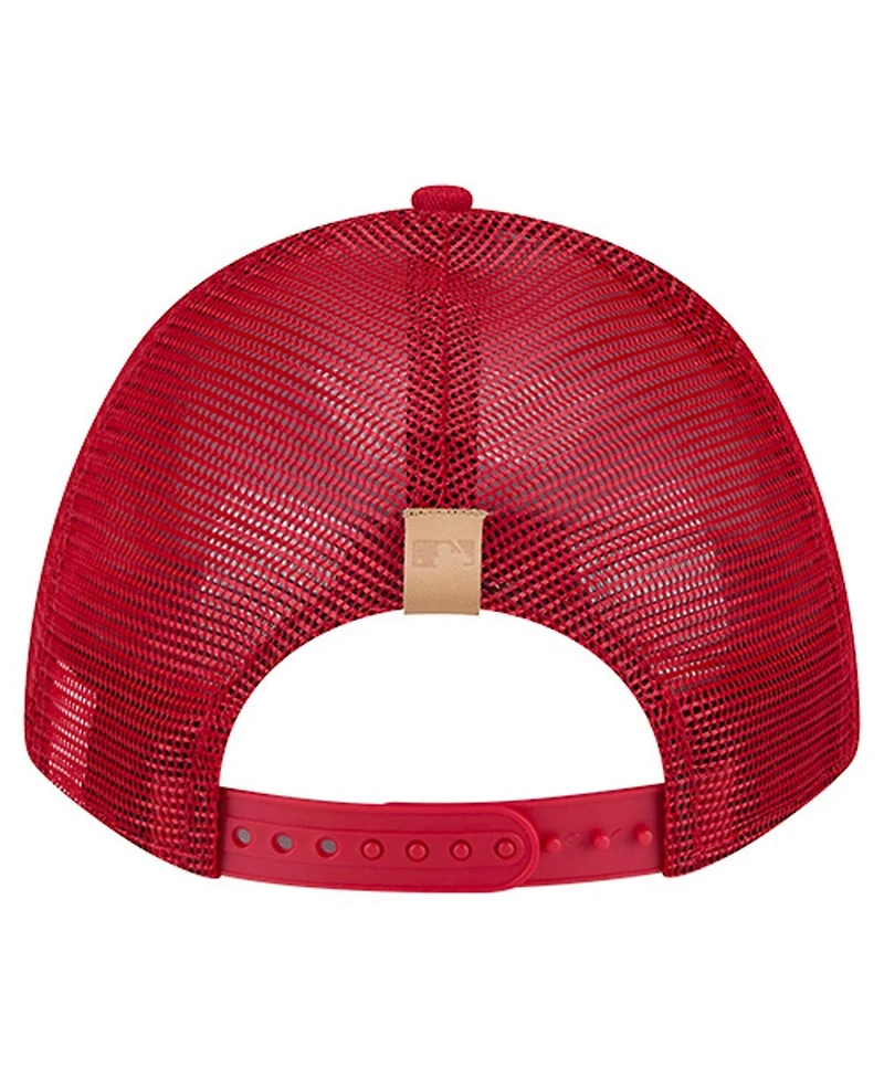 New Era Men's Stone/Red Cincinnati Reds Text A-Frame Trucker 9FORTY Hat
