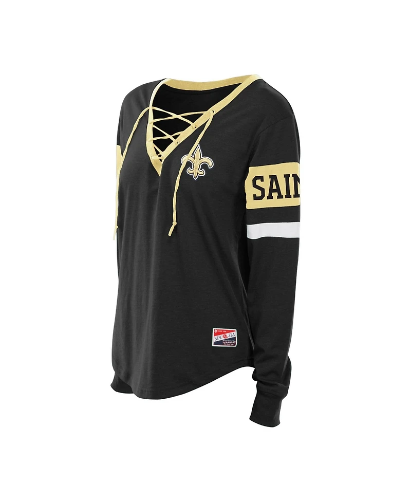 New Era Women's Plus Orleans Saints Throwback Lace-Up Long Sleeve T-Shirt