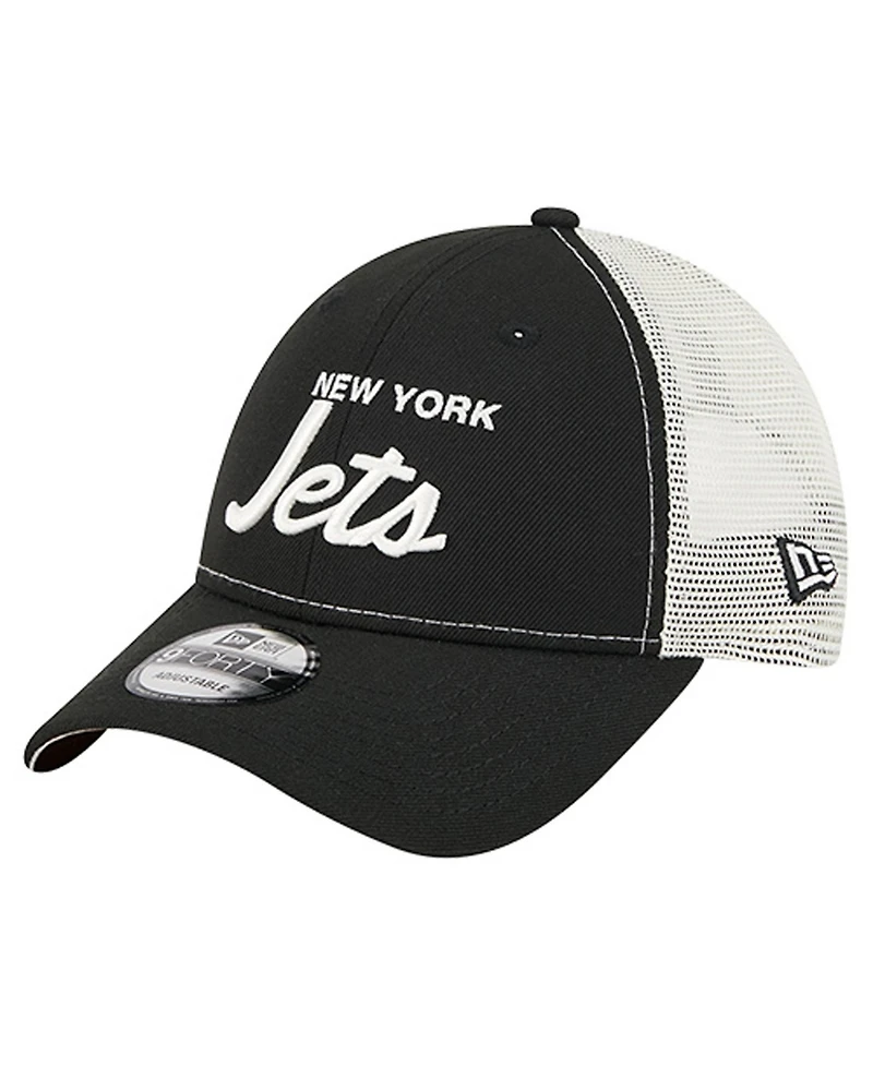 New Era Men's Black New York Jets Apple Trucker 9FORTY Adjustable Hat