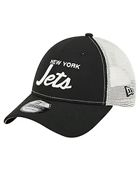 New Era Men's Black New York Jets Apple Trucker 9FORTY Adjustable Hat