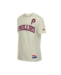 New Era Men's Cream Philadelphia Phillies Throwback Meshback Pinstripe T-Shirt