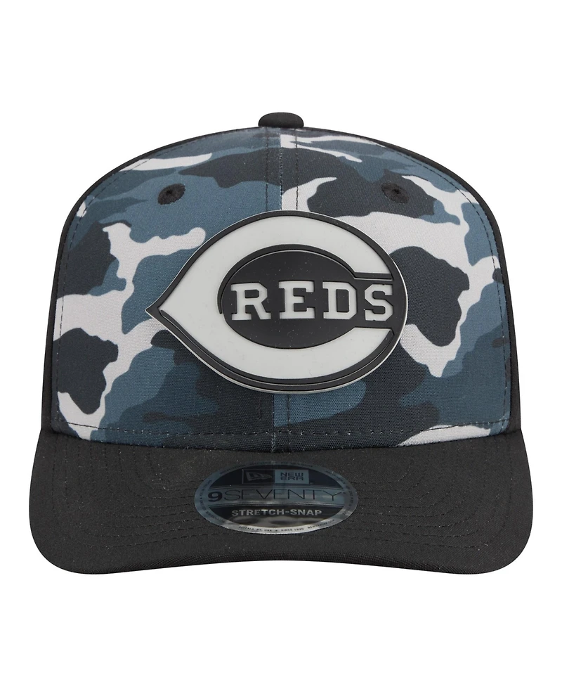New Era Men's Black Cincinnati Reds Tonal Camo 9SEVENTY Stretch-Snap Hat