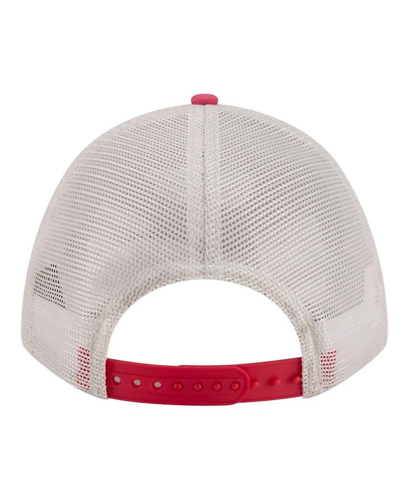 New Era Men's Light Beige/Red Philadelphia Phillies Frayed M-Crown A-Frame 9FORTY Trucker Adjustable Hat