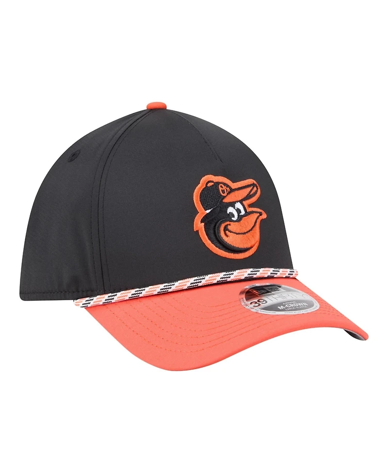 New Era Men's Black/Orange Baltimore Orioles Rope M-Crown A-Frame 39THIRTY Flex Hat