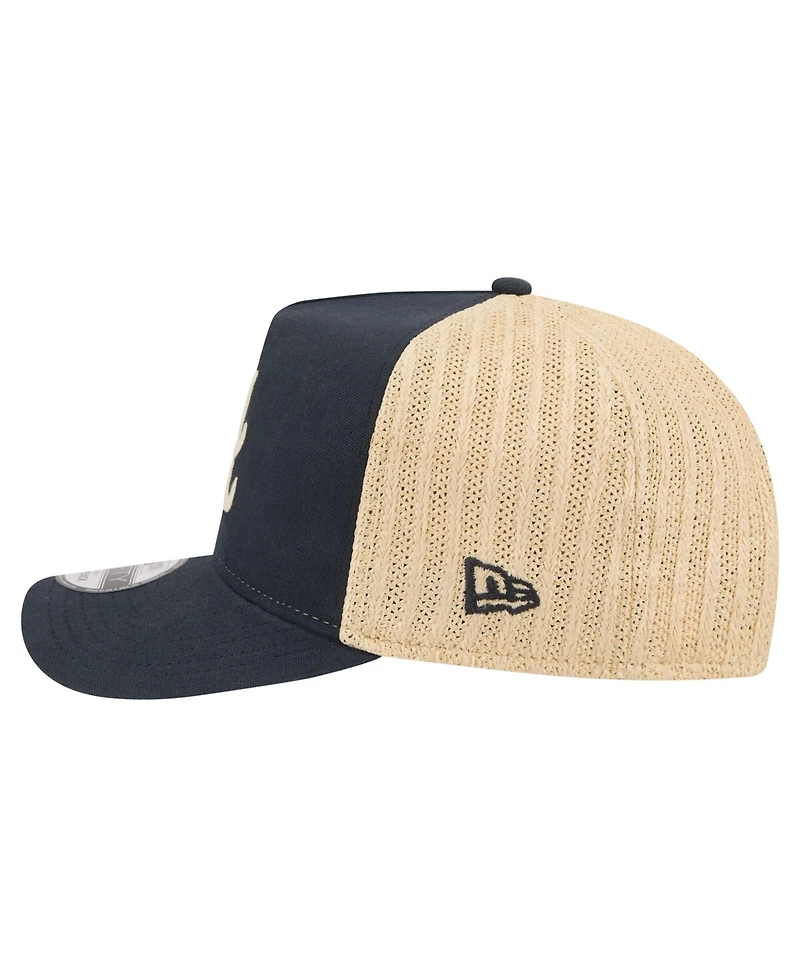 New Era Men's Navy/Natural Atlanta Braves Grained 9FIFTY A-Frame Trucker Adjustable Hat
