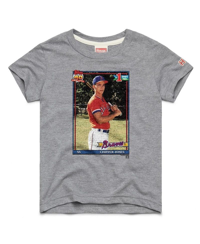 Homage Big Boys and Girls Chipper Jones Gray Atlanta Braves Topps Baseball Card Tri-Blend T-Shirt