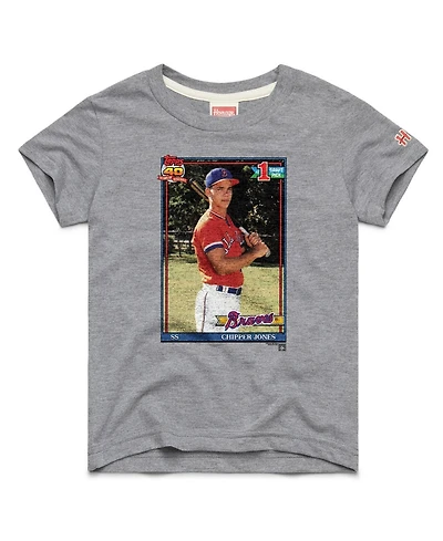 Homage Big Boys and Girls Chipper Jones Gray Atlanta Braves Topps Baseball Card Tri-Blend T-Shirt