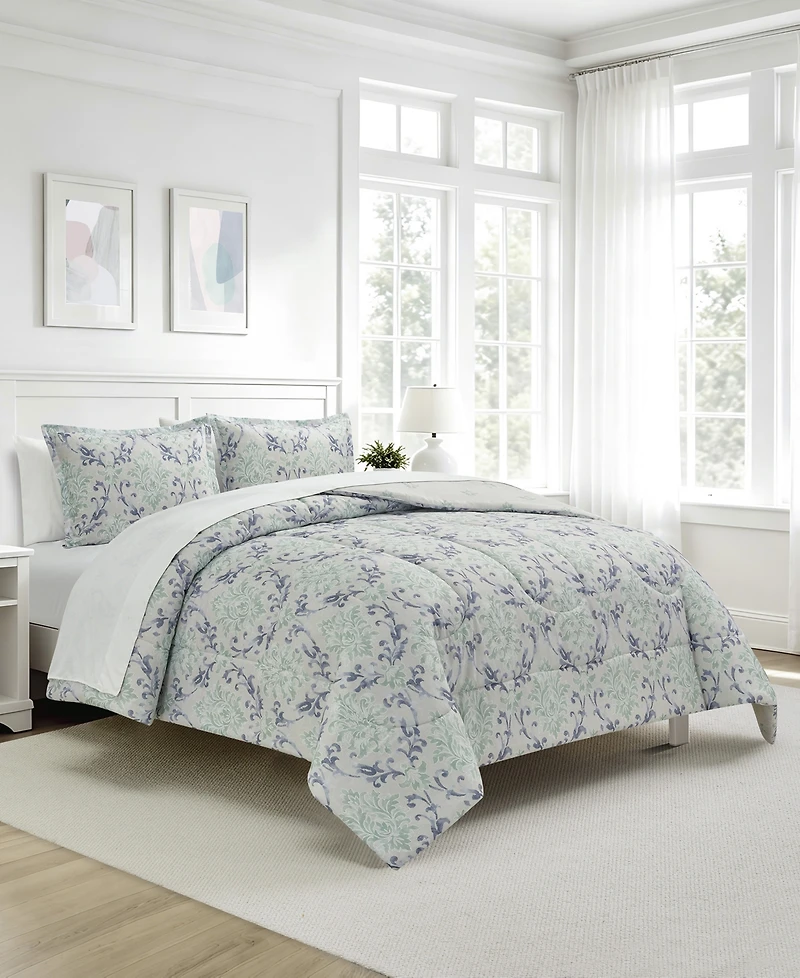 Macy's Painterly Damask Reversible Microfiber 3-piece Comforter Set