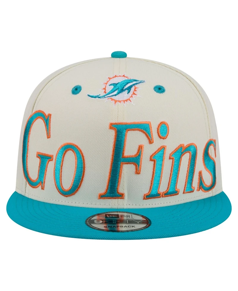 New Era Men's Cream Miami Dolphins Oversized Slogan 9FIFTY Snapback Hat