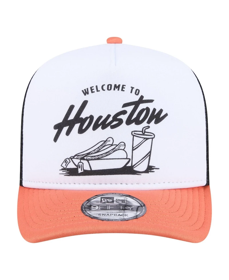 New Era Men's White/Orange Houston Astros Foodie A-Frame 9FIFTY Trucker Snapback Hat