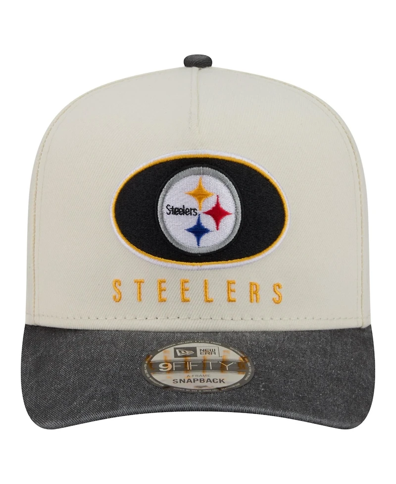 New Era Men's Cream/Black Pittsburgh Steelers Washed A-Frame 9FIFTY Snapback Hat