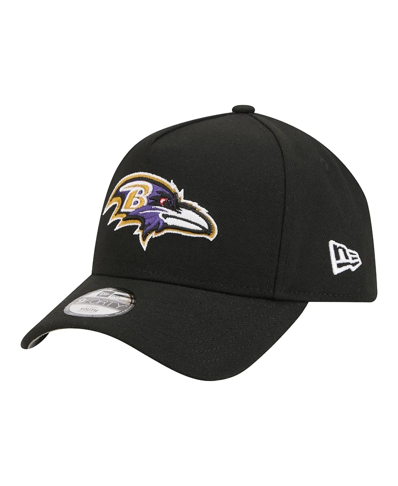 New Era Big Boys and Girls Black Baltimore Ravens 9FORTY A-Frame Adjustable Hat