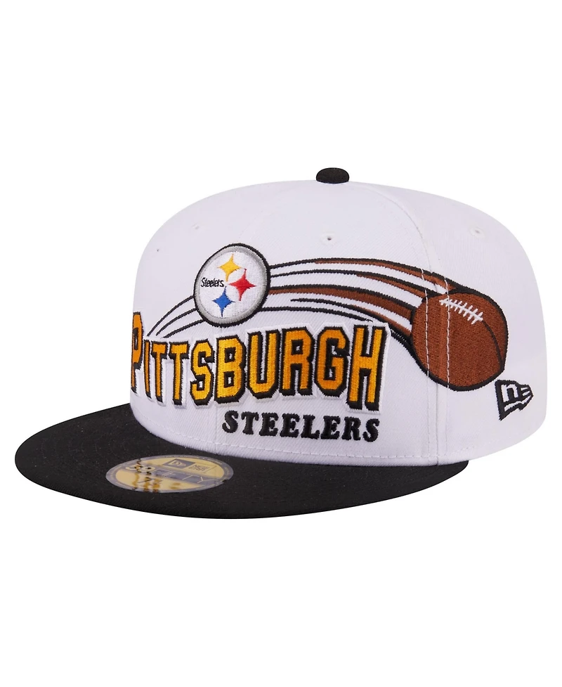 New Era Men's White/Black Pittsburgh Steelers Retro Swoop 59FIFTY Fitted Hat