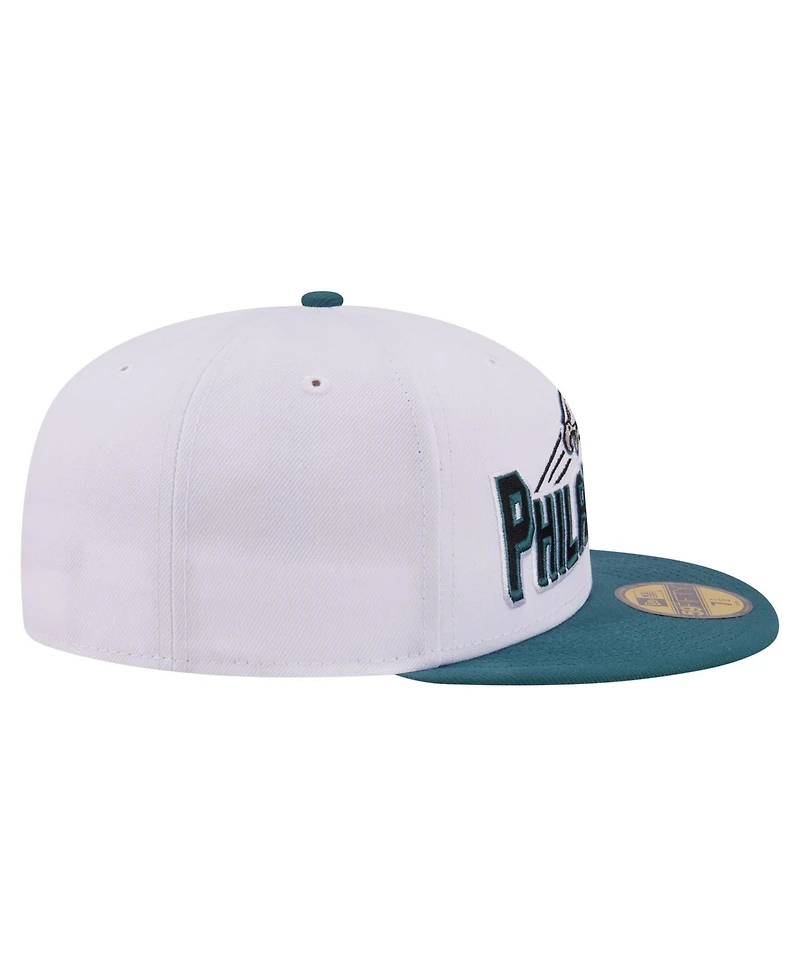 New Era Men's White/Midnight Green Philadelphia Eagles Retro Swoop 59FIFTY Fitted Hat