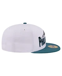 New Era Men's White/Midnight Green Philadelphia Eagles Retro Swoop 59FIFTY Fitted Hat