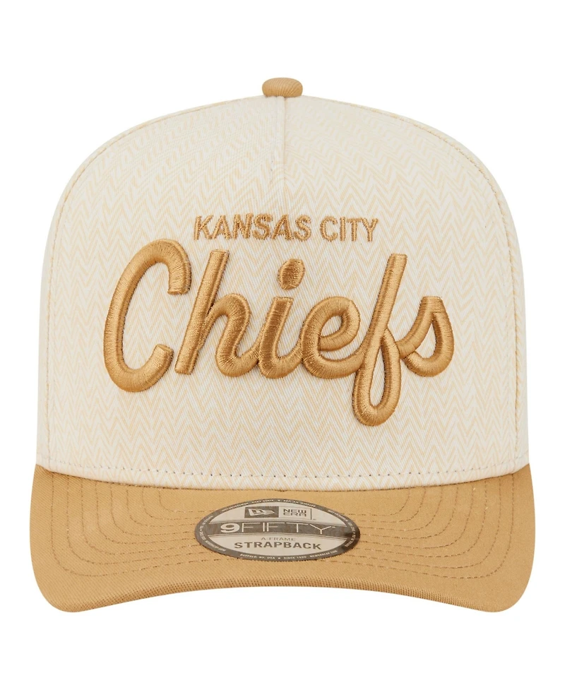 New Era Men's Cream Kansas City Chiefs Herringbone 9FIFTY A-Frame Snapback Hat