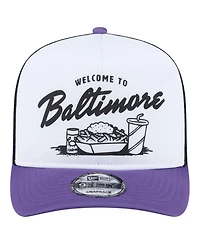 New Era Men's White/Purple Baltimore Ravens Foodie 9FIFTY A-Frame Trucker Snapback Hat