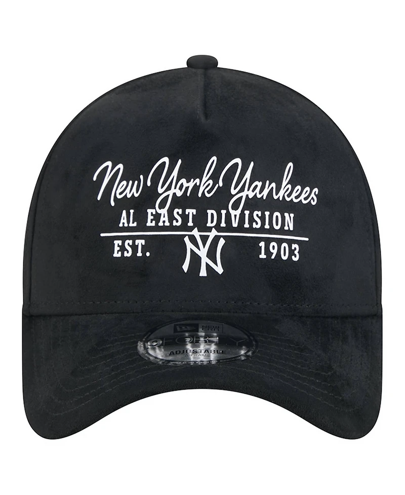 New Era Men's Black New York Yankees Script Text 9FORTY A-Frame Adjustable Hat