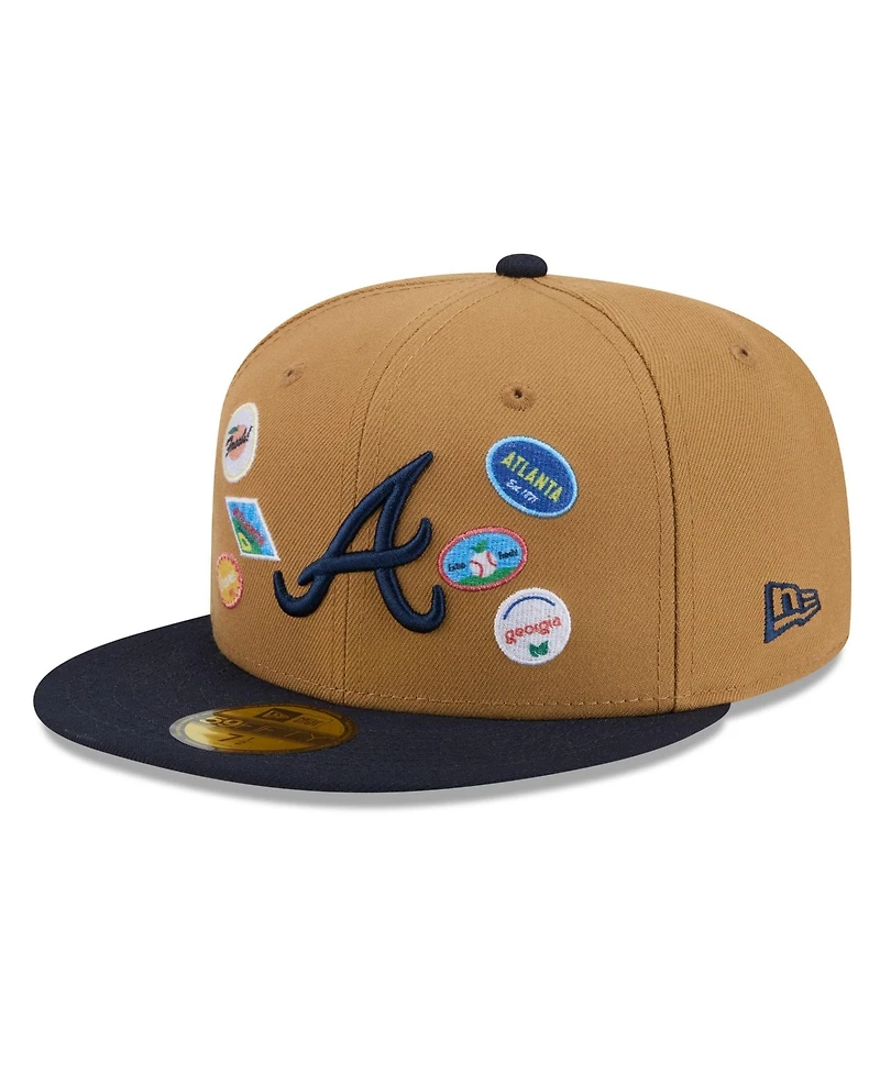 New Era Men's Tan Atlanta Braves Fruit Sticker 59FIFTY Fitted Hat